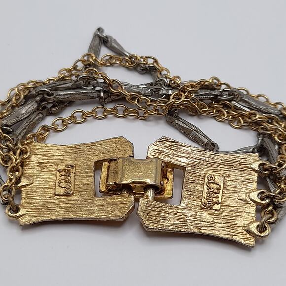 Vintage CELEBRITY Gold Silver Tone Chain Design, Designer Signed, 1960s, 7 1/8" - Picture 9 of 14